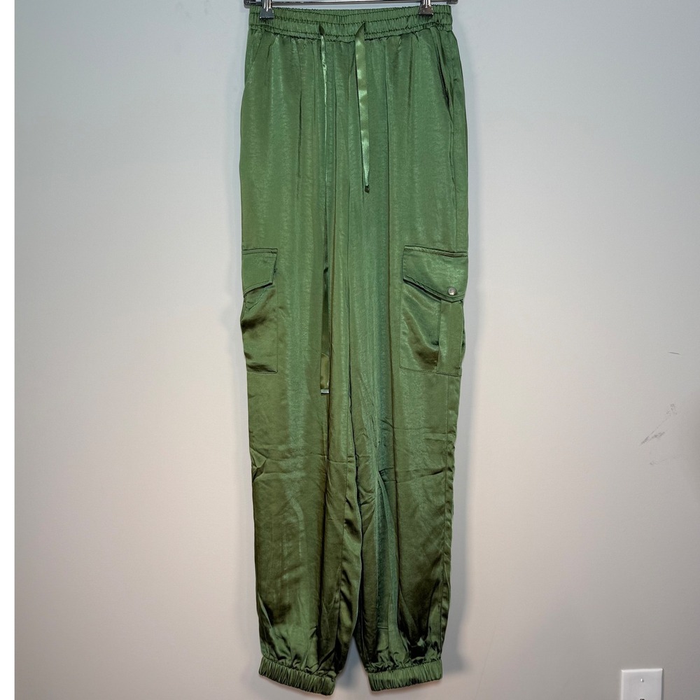 Showpo Olive Green Satin Cargo Pants